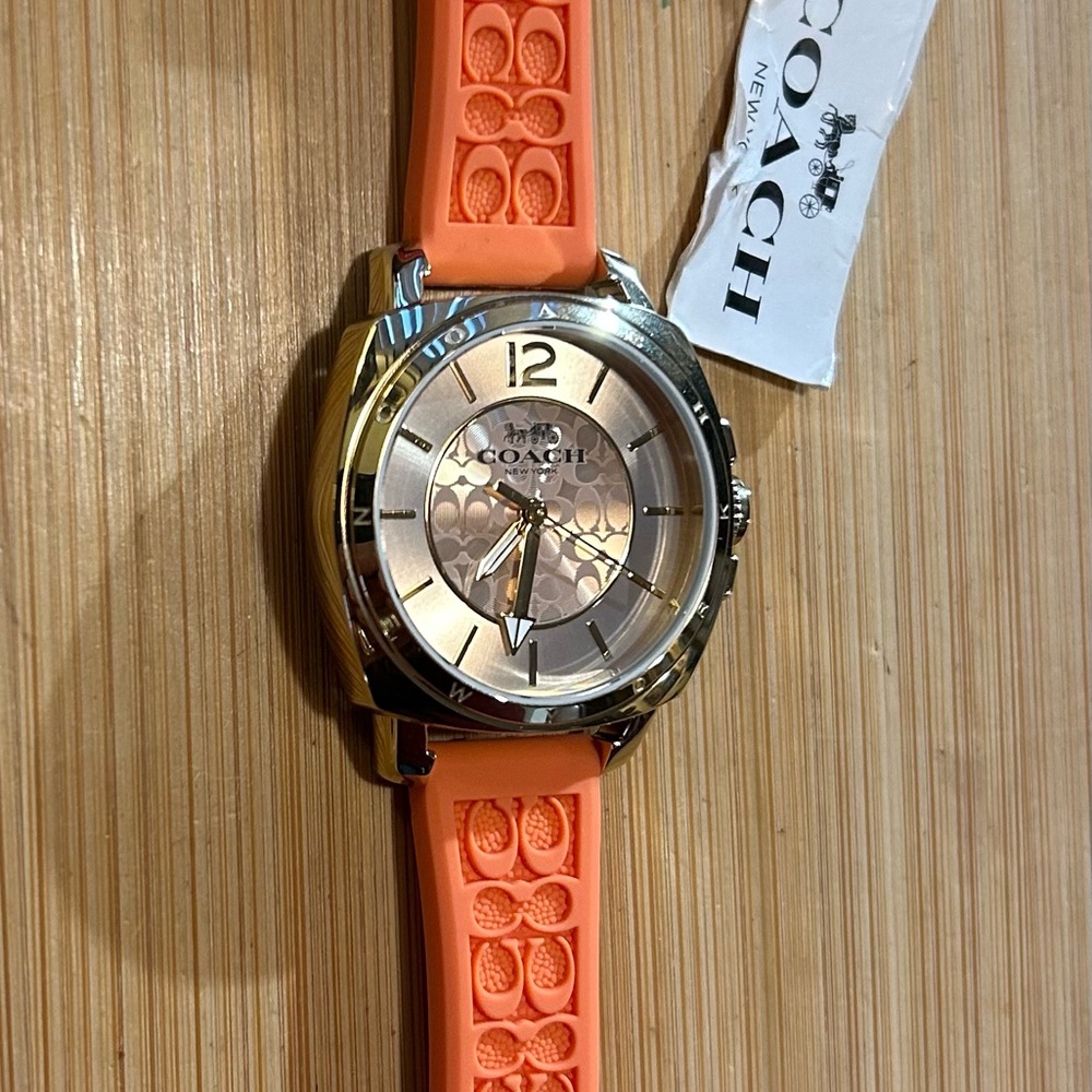 Coach Boyfriend Watch With 34mm Golden Face & Orange Silicone Band - Picture 6 of 7